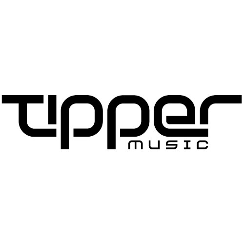 Black and white logo with the word "tipper" in bold, stylized lowercase letters above "music" in a smaller, modern font—perfect for a silent disco festival vibe.